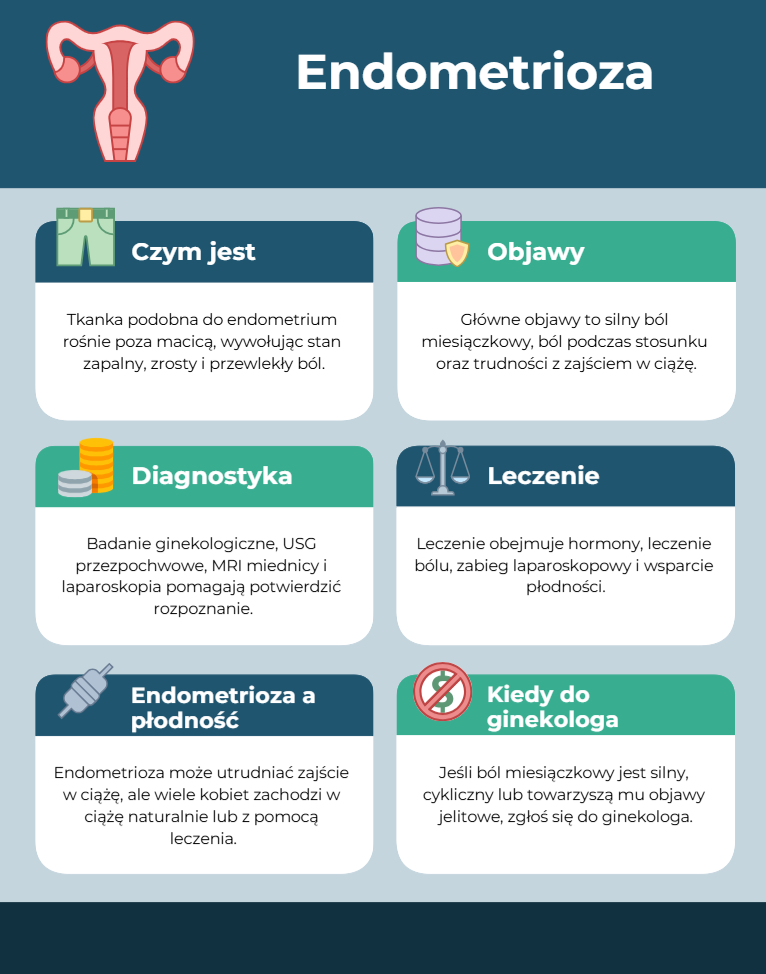 Endometrioza – charakterystyka i leczenie infografika
